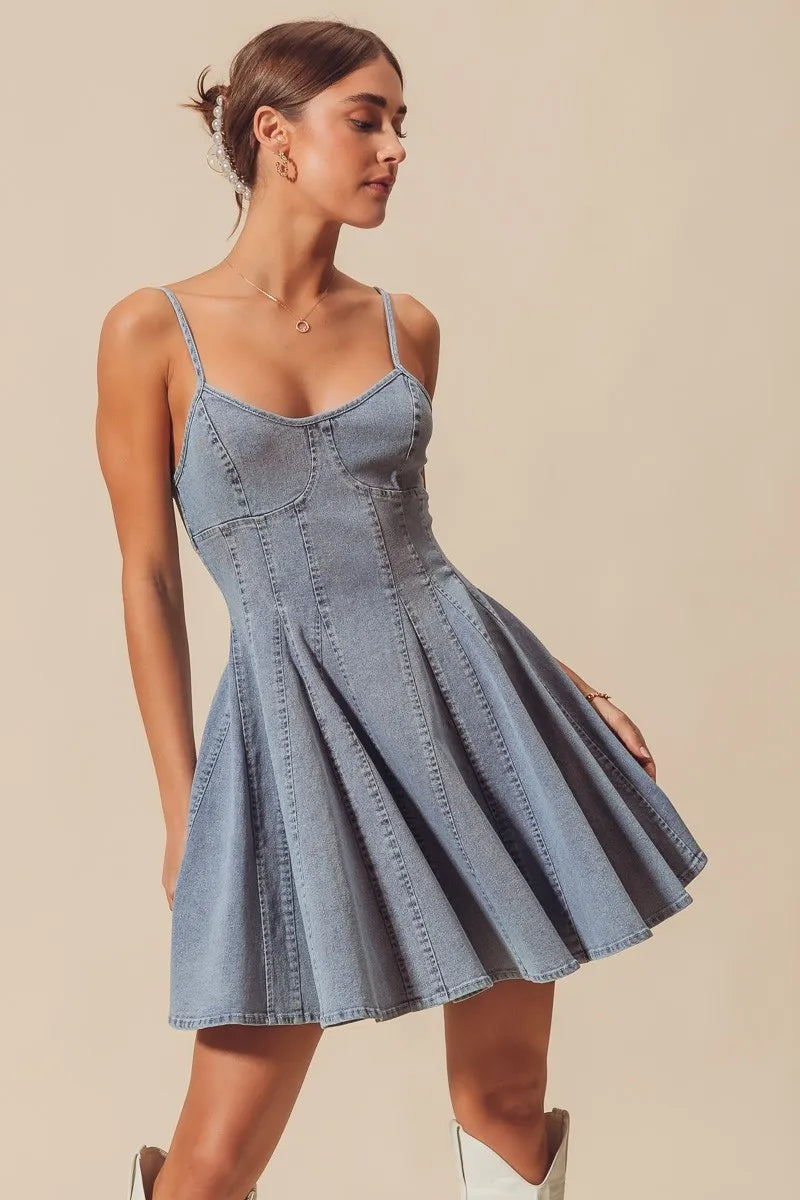 SO ME A Line Fit and Flare Denim Mini Dress by Selvanelle