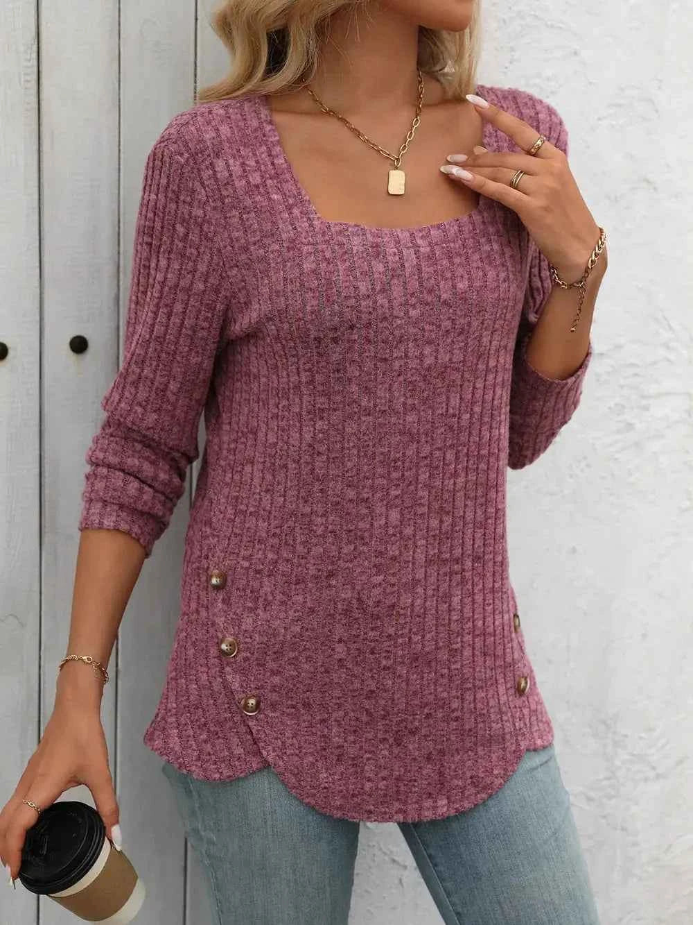 Mandy Square Neck Long Sleeve T Shirt