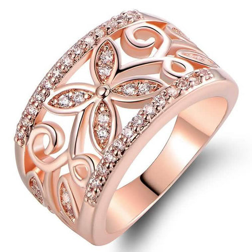 18K Rose Gold Plated Flower Filigree Ring made with Swarovski Elements by DailySale