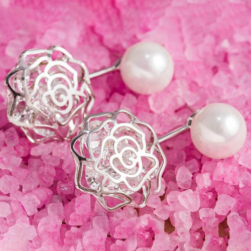 18K White Gold Plated Shell Pearl and Swarovski Elements Earrings by DailySale