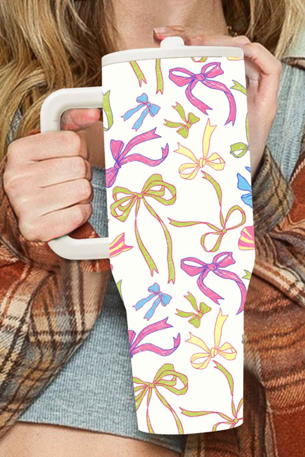 White Bow Print Stainless Steel Tumbler Cup