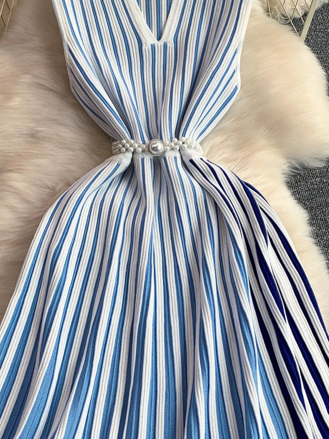 Striped Sleeveless Midi Dress by Shopiebay