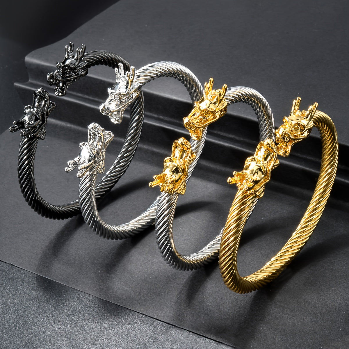 Double Dragon Copper Bracelet – Rock & Hip-Hop Style, Unisex by DailySale