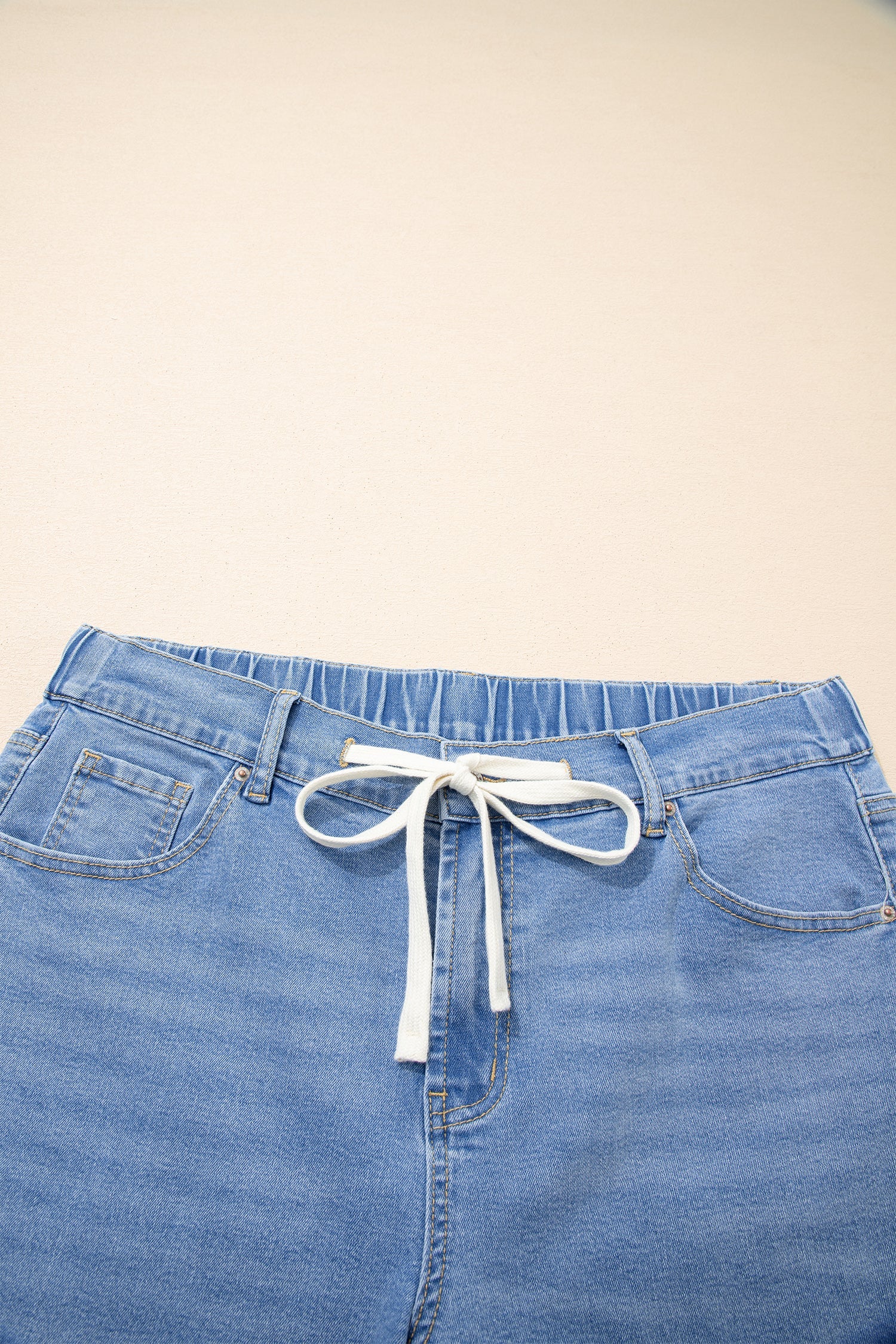 Light Blue Acid Wash Contrast Lace-up Plus Size Jeans