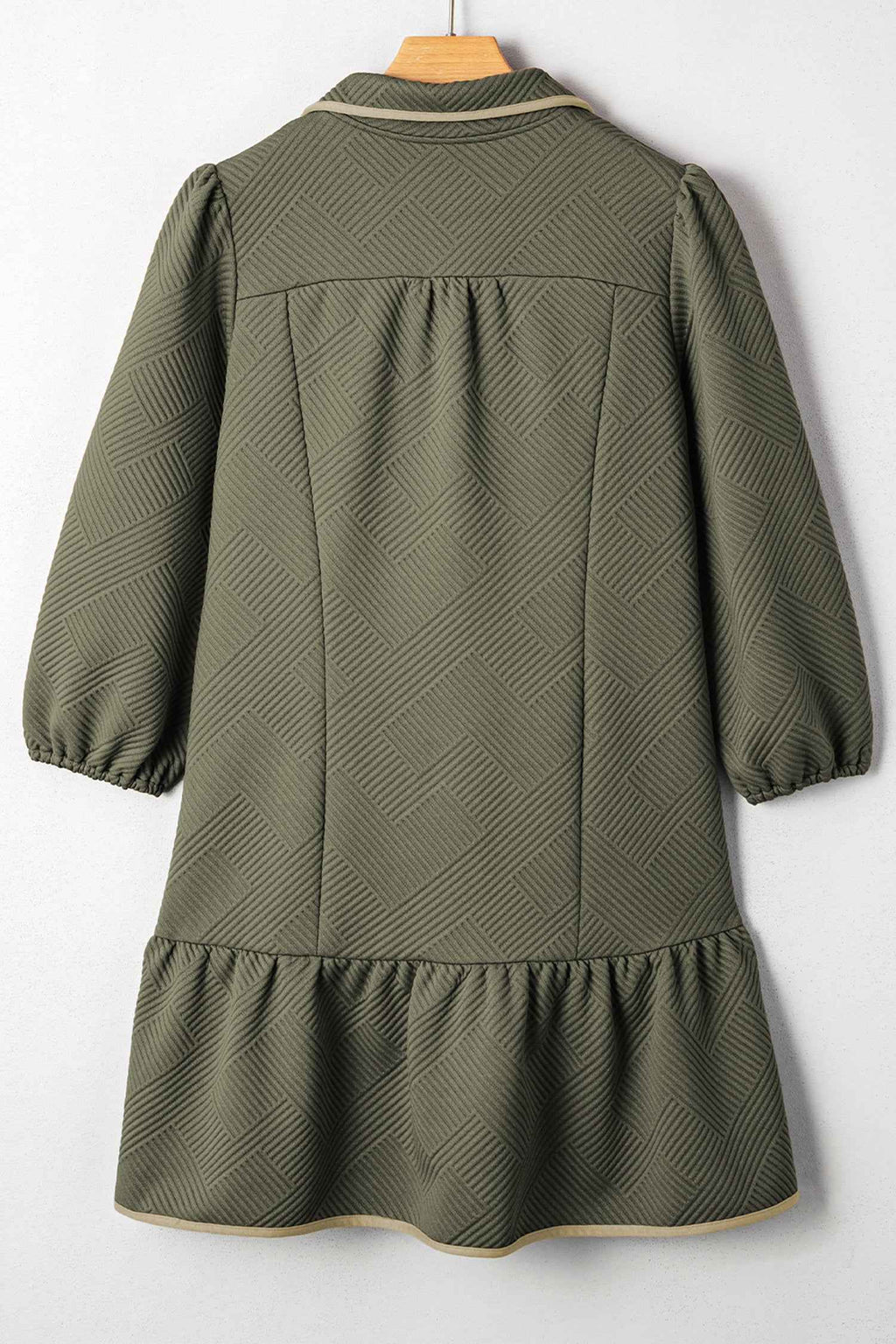 Jungle Green Plus Size Textured Contrast Trim Quarter Zip Bracelet Sleeve Mini Dress