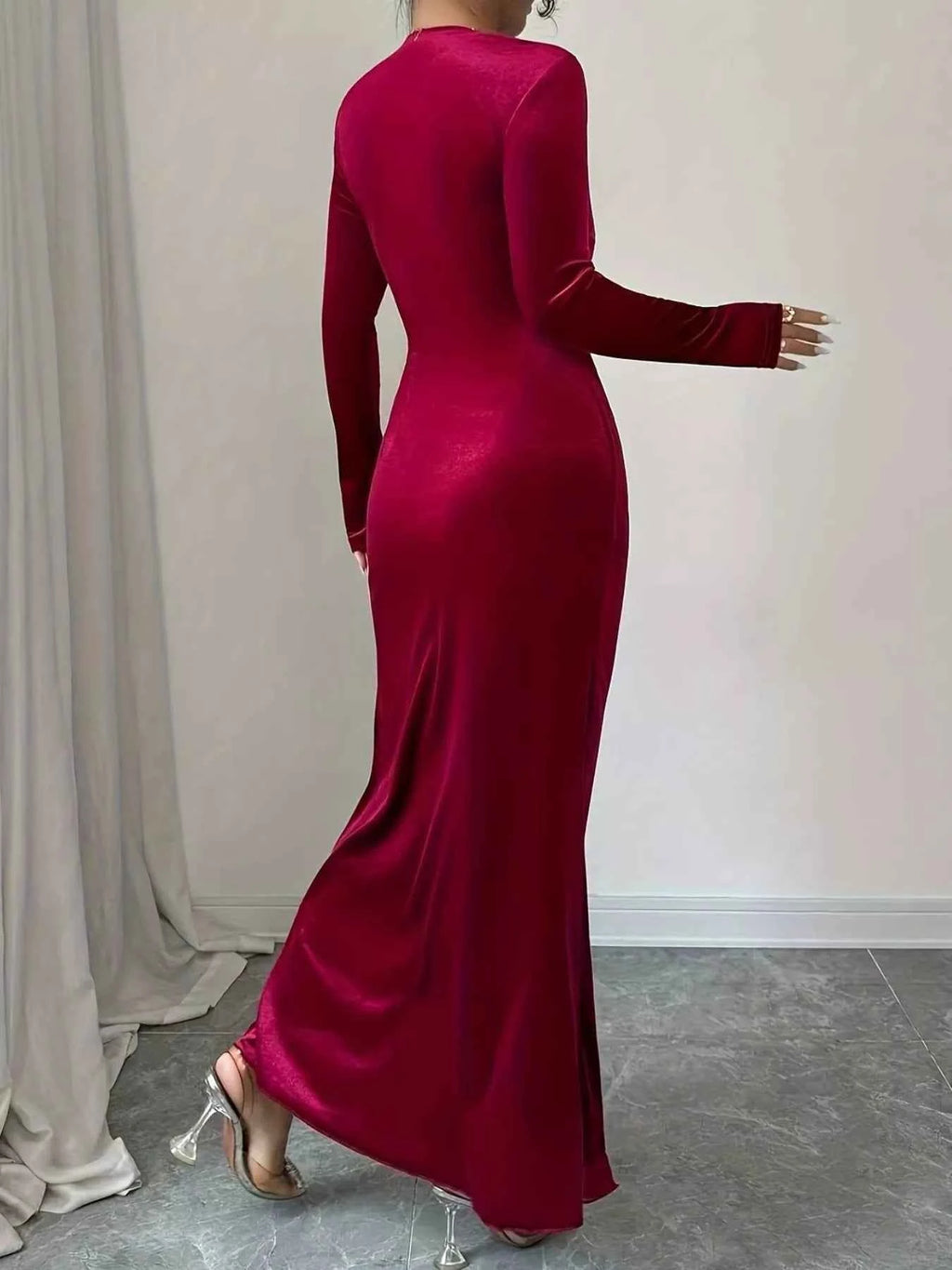 Ruffled Surplice long Sleeve Dress