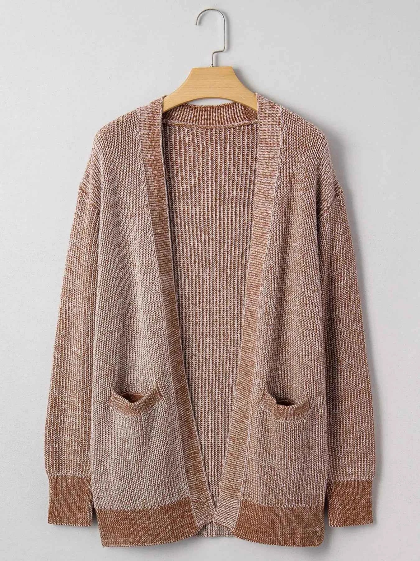 Open Front Dropped Shoulder Cardigan with Pockets