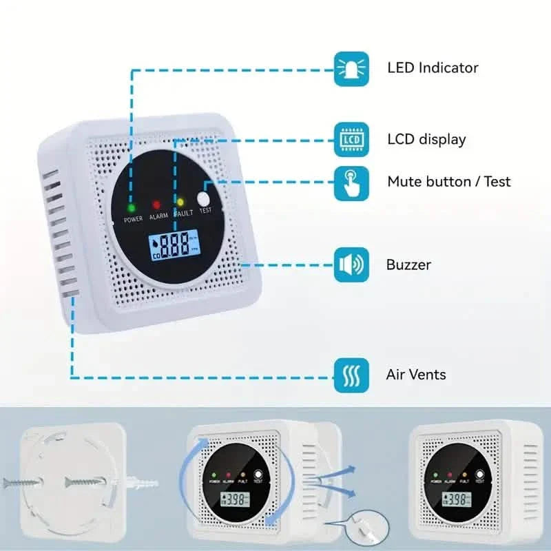 Dual Sensor Smoke & Carbon Monoxide Detector Alarm with LCD Display by DailySale