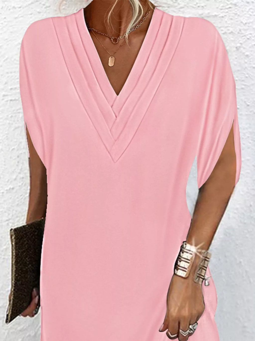 V-Neck Slit Sleeve Mini Dress by Shopiebay