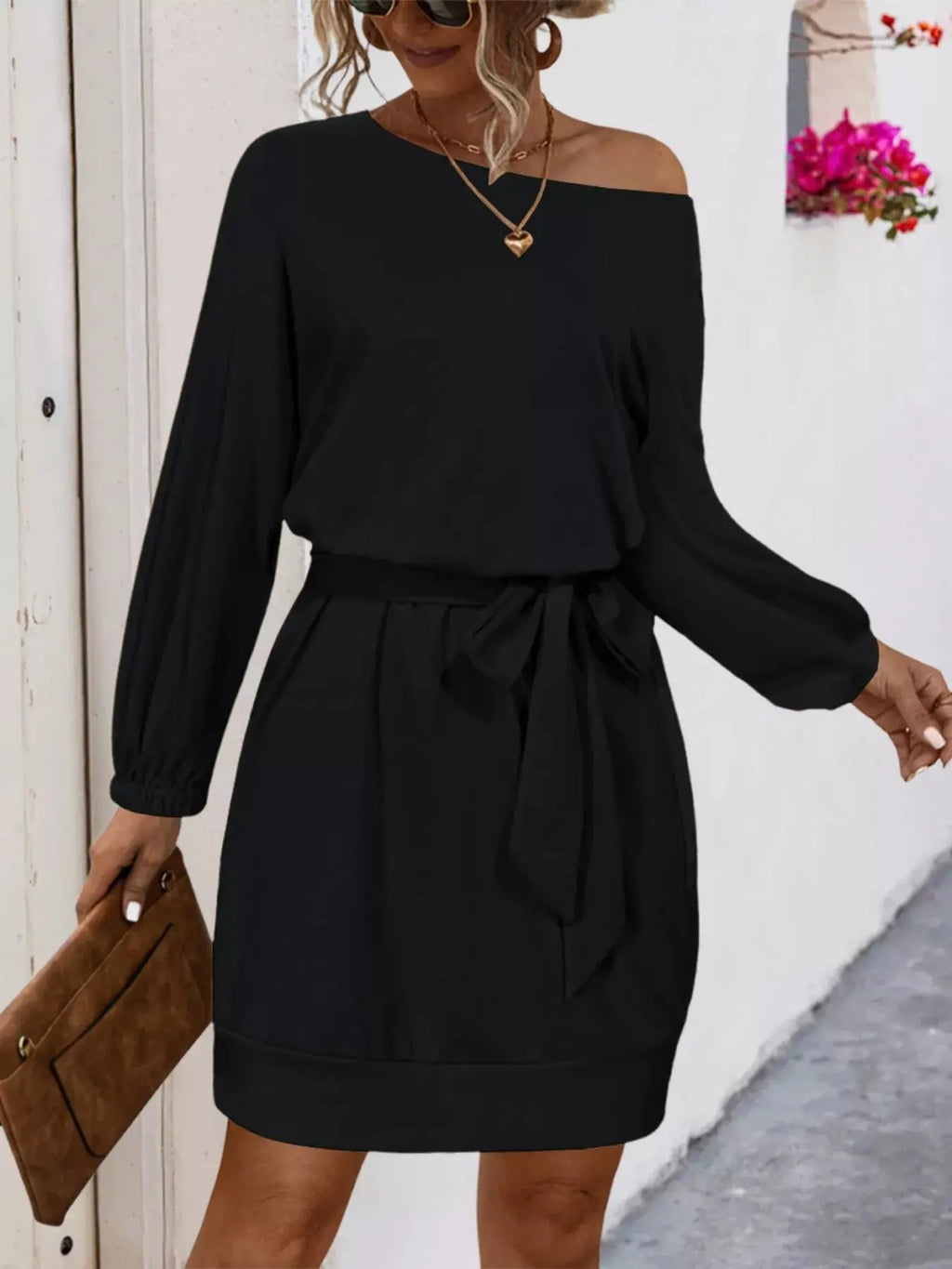 One Shoulder Tie Waist Dress