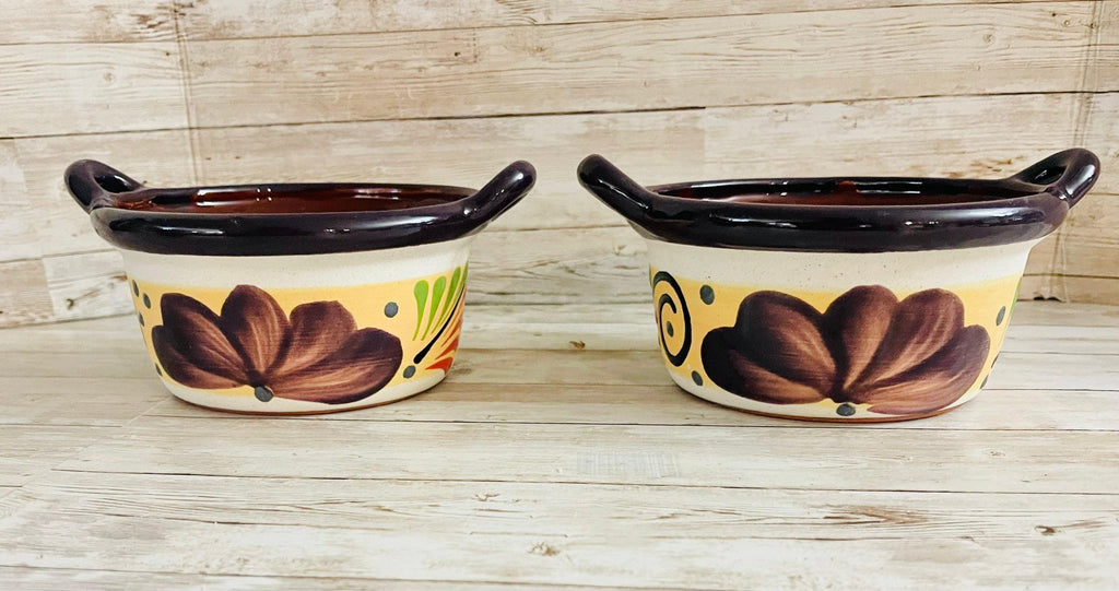 2 Terra Cota Mexican Clay Bowls 2 Platos Tazones de Barro by Chica Mexico
