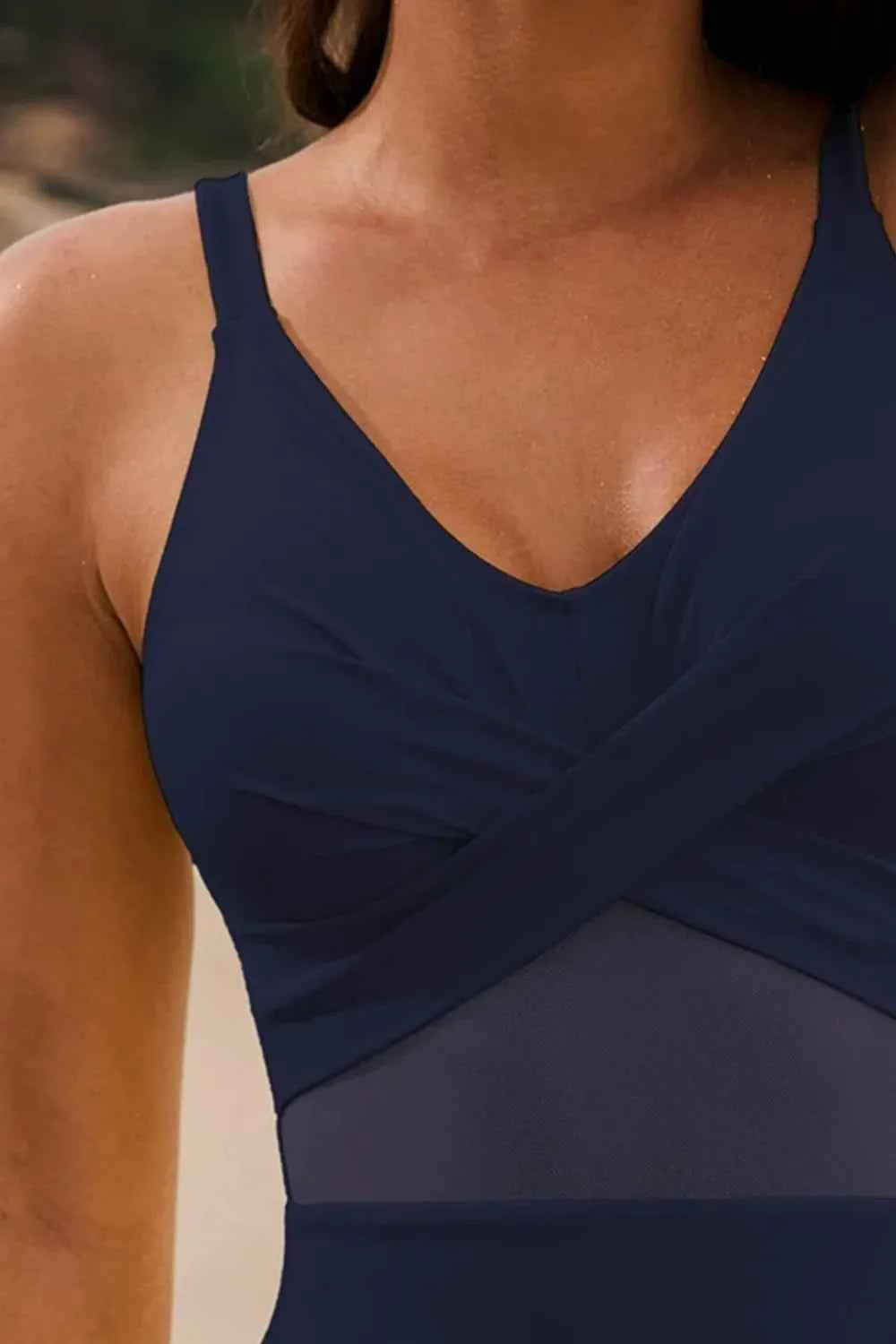 Drawstring Ruched V Neck One Piece Swimsuit