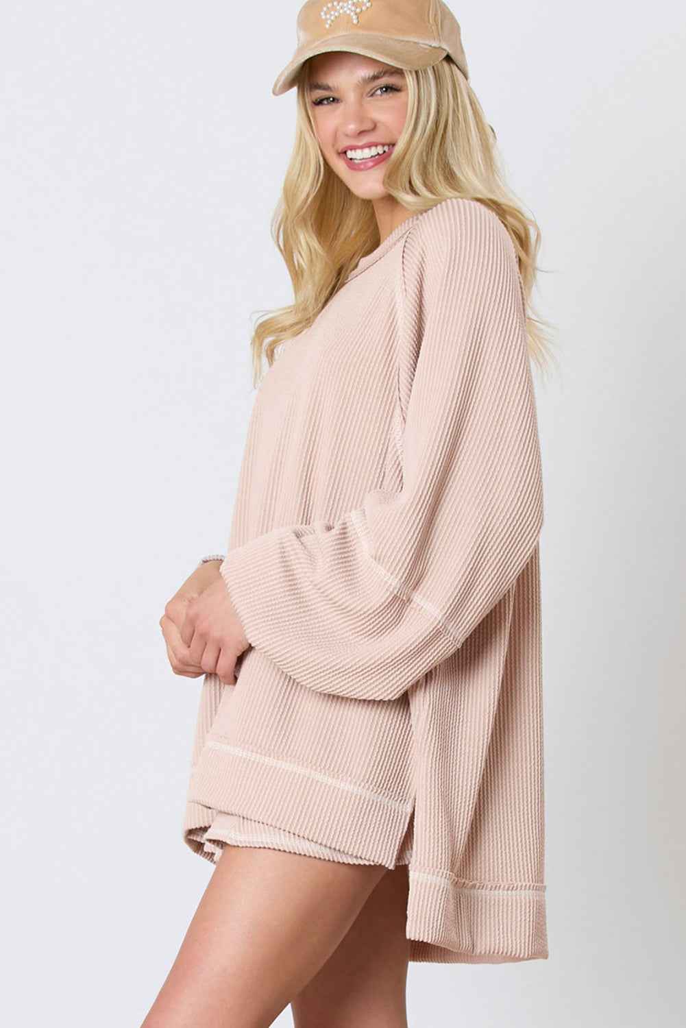 Jet Stream Corded Lantern Sleeve Pullover and Ruffle Mini Skirt Set