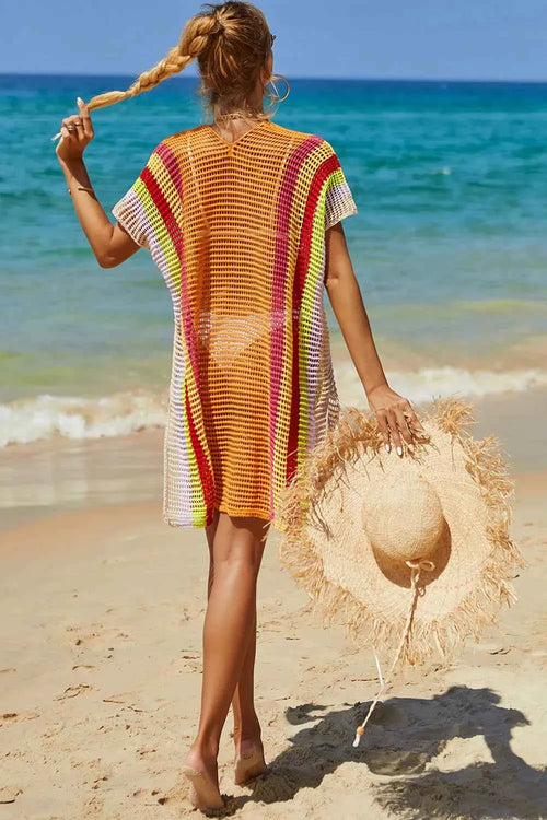 Angel Wings Openwork Striped Slit Knit Cover Up by Wild and Free Boutique