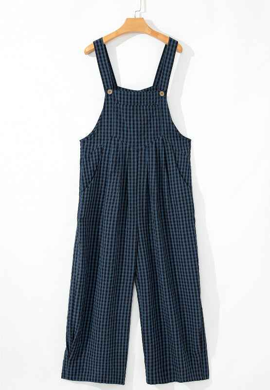 Plaid Wide Strap Wide Leg Overalls