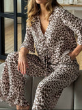 Leopard Print Ruffle Trim Cotton Lounge Set