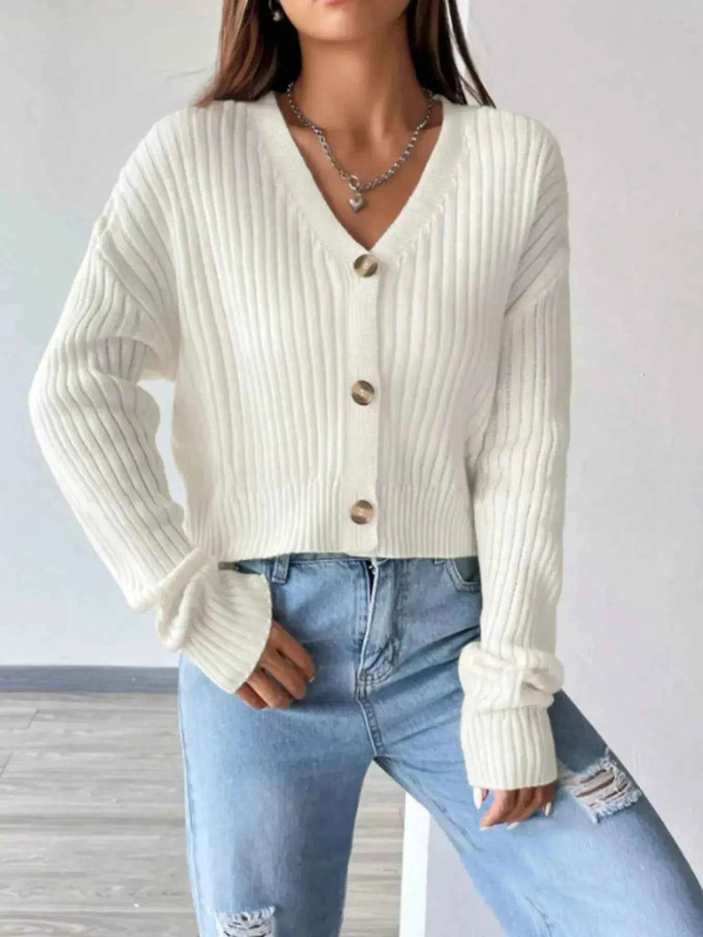 V Neck Button Up Cardigan
