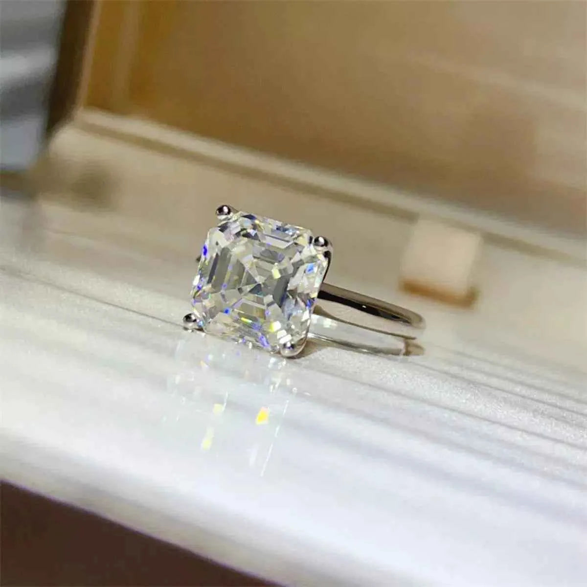 925 Sterling Silver Asscher Cut 5 Carat Moissanite Ring