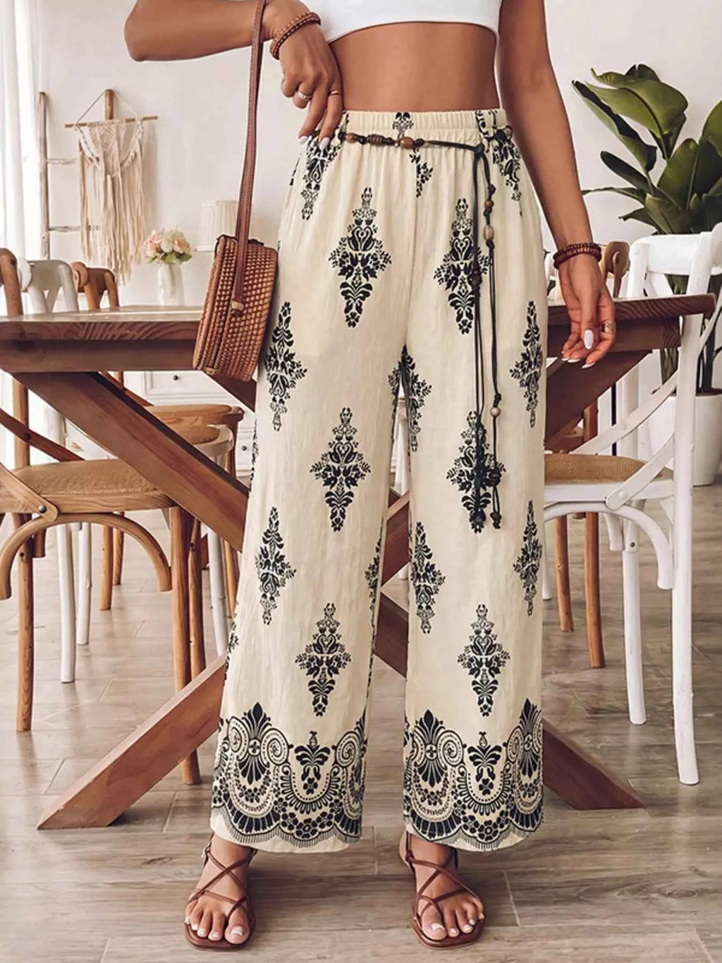 Boho Print Wide Leg Pants
