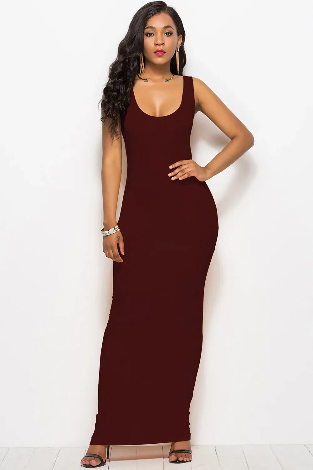 Scoop Neck Wide Strap Maxi Dress by Shopiebay