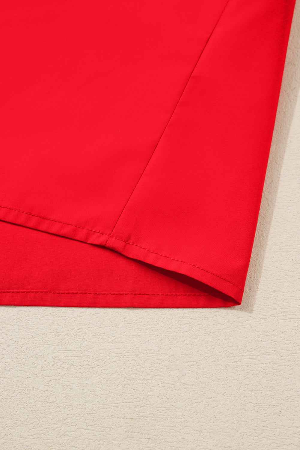 Fiery Red Striped Trim Ruffle Split Neck Long Sleeve Blouse