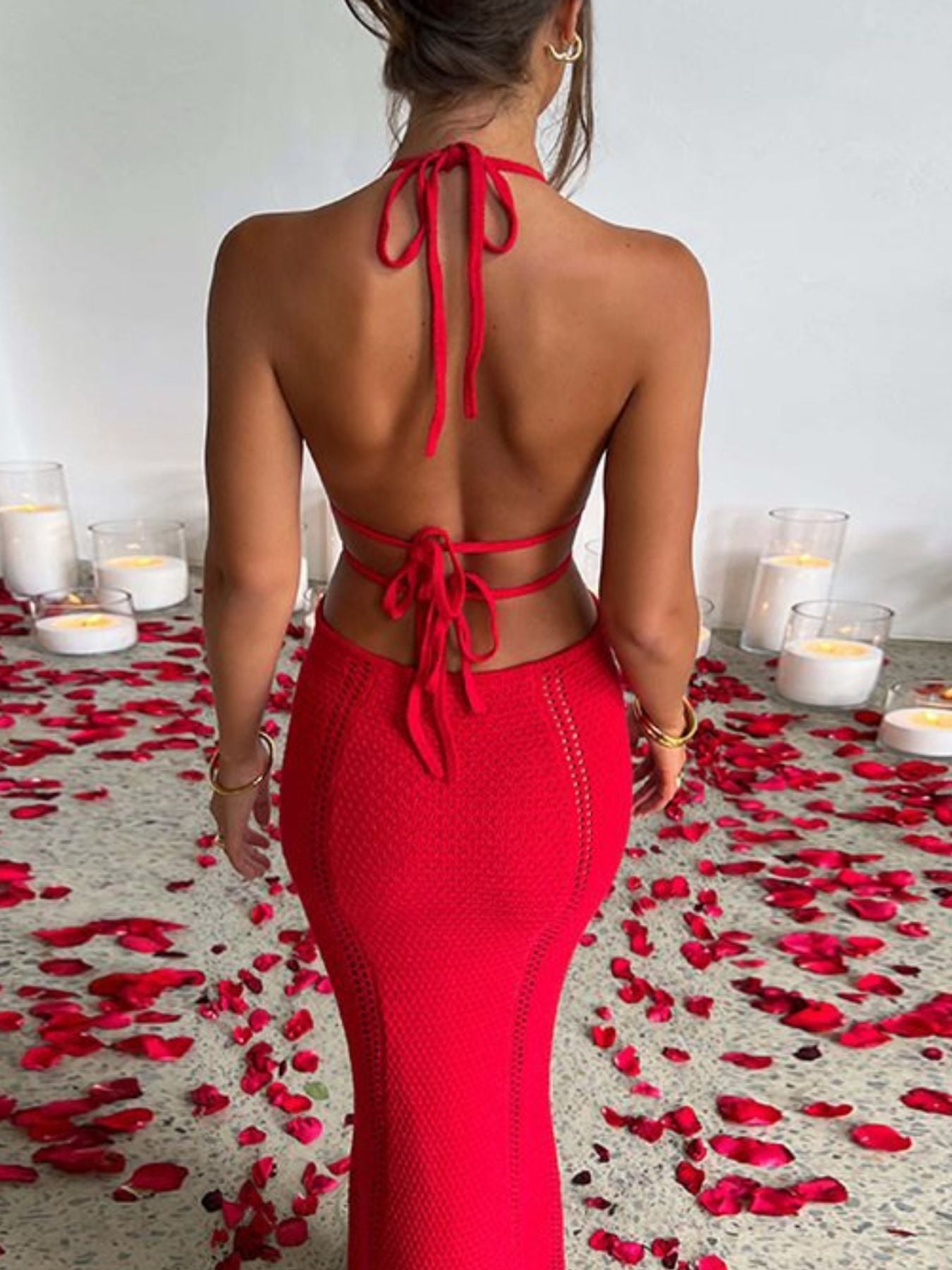 Halter Neck Cutout Knitted Maxi Dress by Shopiebay