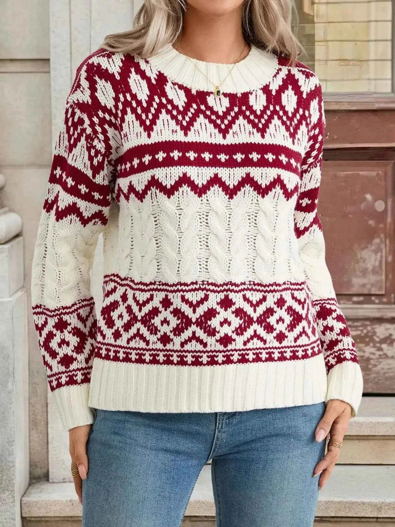 Long Sleeve Cable Knit Christmas Sweater