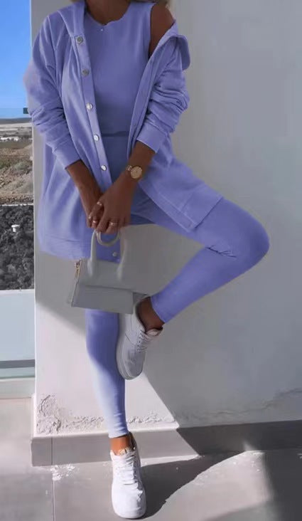 Women's Fashion Sports And Leisure Hooded Sweater Vest Pants Three-piece Set See size chart under “more details”