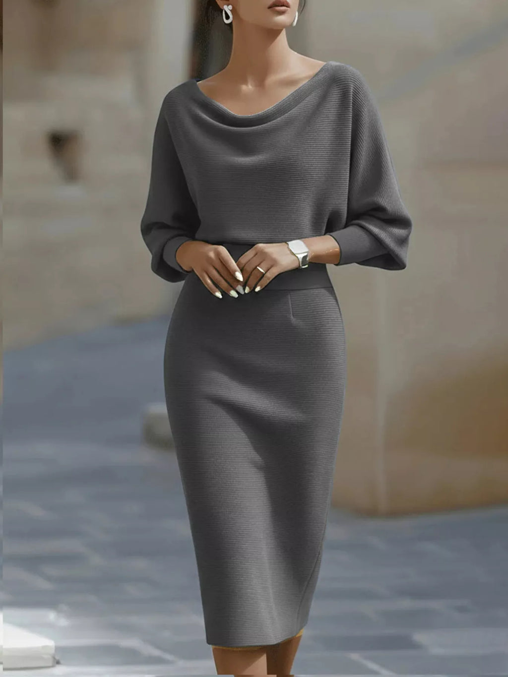 Cowl Neck Knit Bodycon Dress by Shopiebay