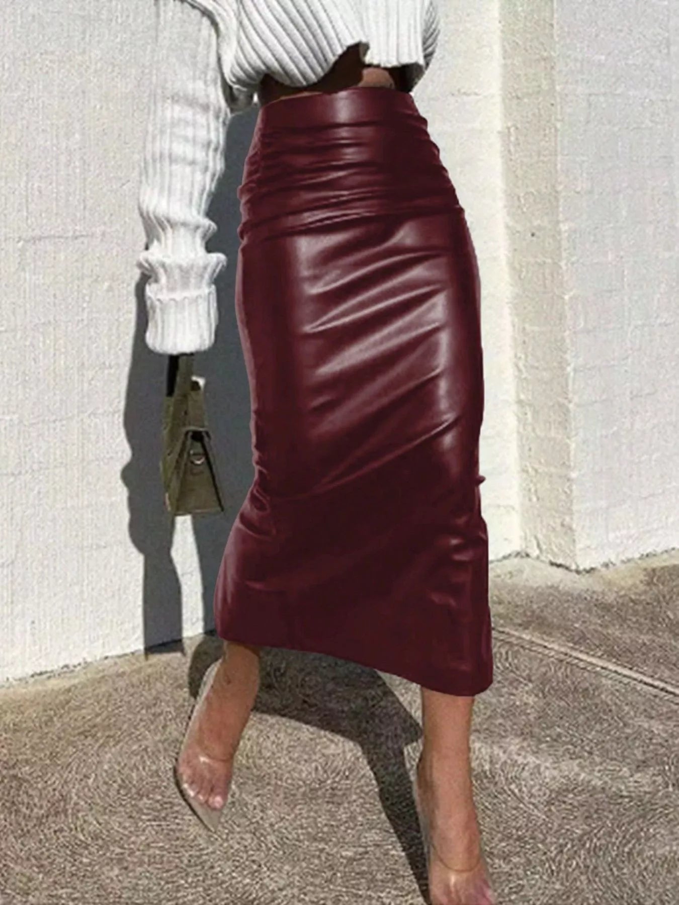 Slit Back Leather Skirt by Simply Love