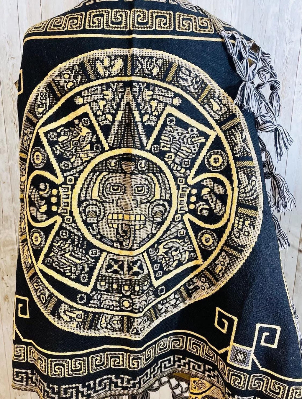 Aztec Calendar Mexican Shawl Wrap Reboso Artesanales Capas Pashima de Calendario Azteca by Chica Mexico