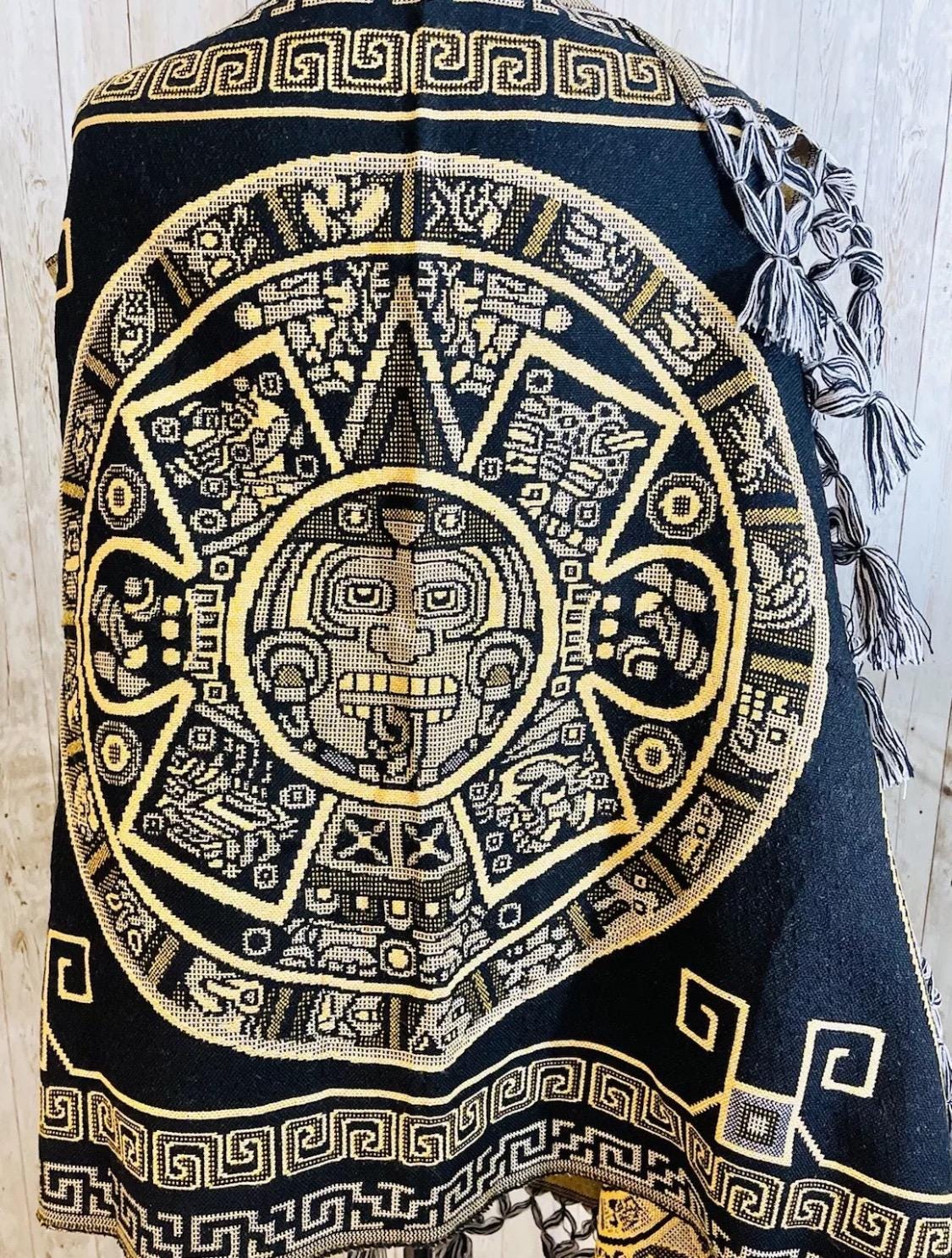 Aztec Calendar Mexican Shawl Wrap Reboso Artesanales Capas Pashima de Calendario Azteca by Chica Mexico