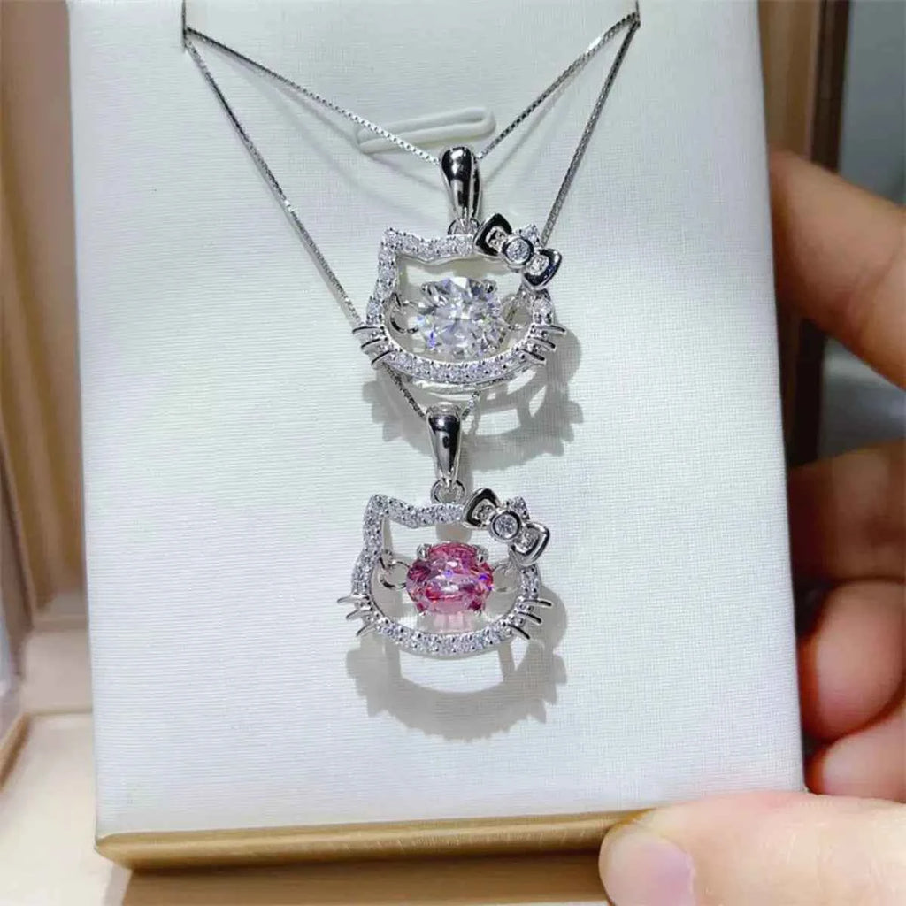 925 Sterling Silver Cat Ear 2 Carat Moissanite Pendant