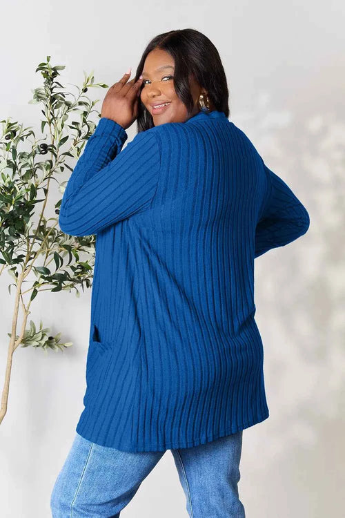 Basic Bae Full Size Ribbed Open Front Cardigan with Pockets by Wild and Free Boutique