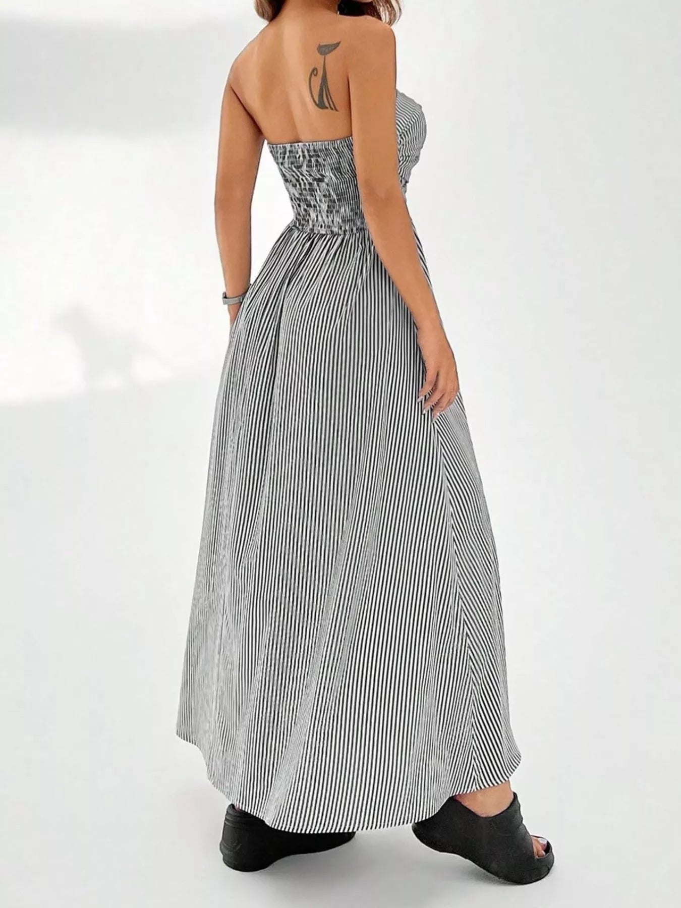 Striped Strapless Casual Maxi Dress by Shopiebay