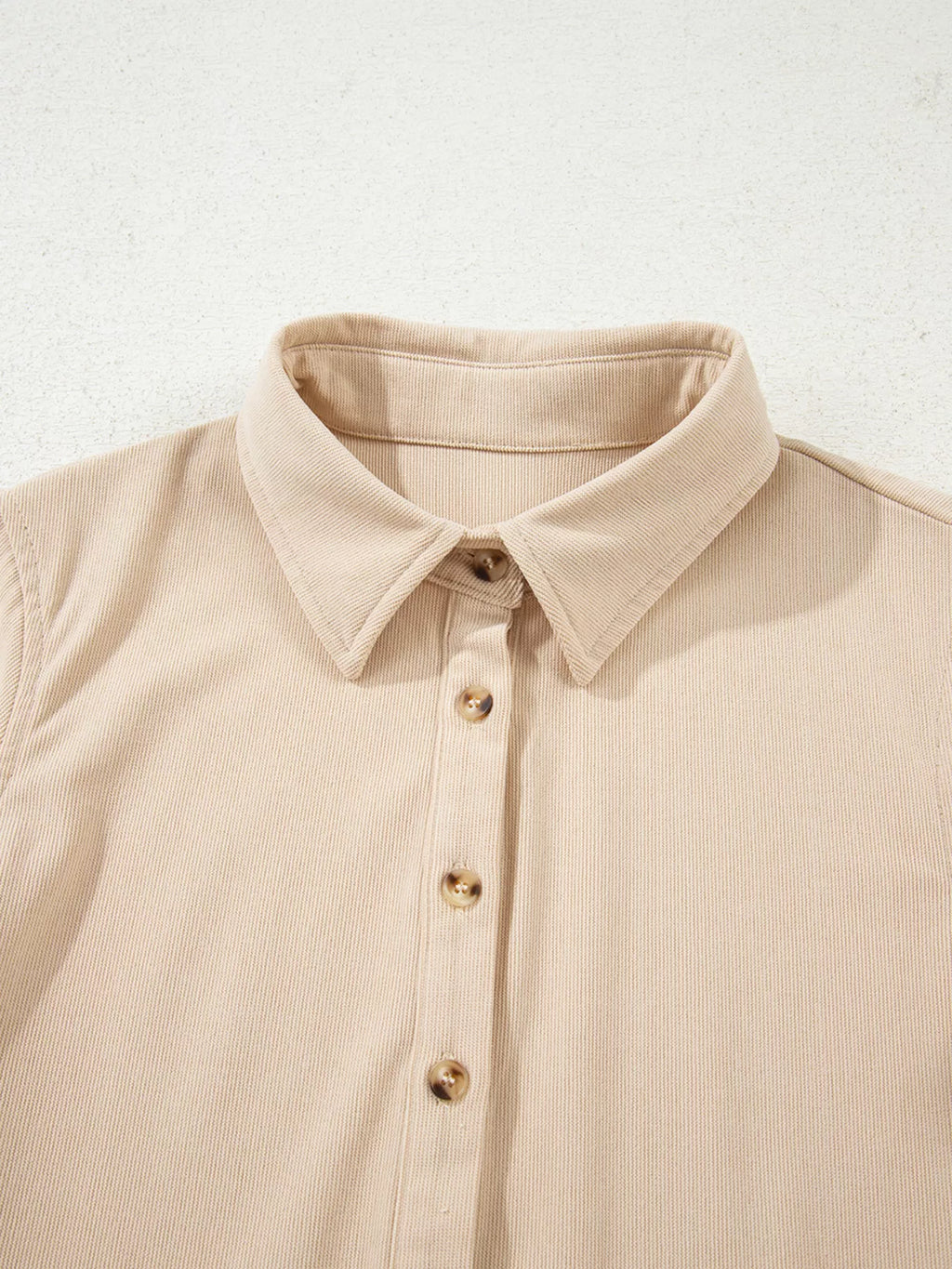 Corduroy Half Button Collared Long Sleeve Mini Dress by Shopiebay