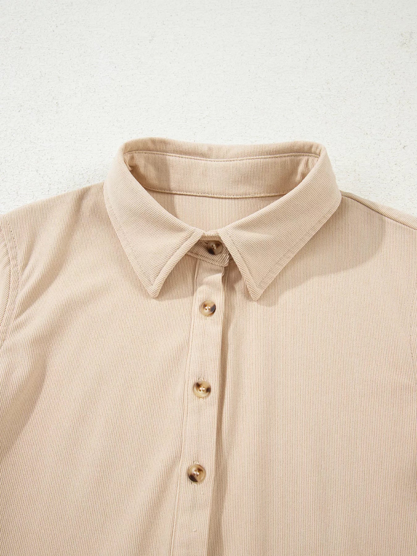 Corduroy Half Button Collared Long Sleeve Mini Dress by Shopiebay