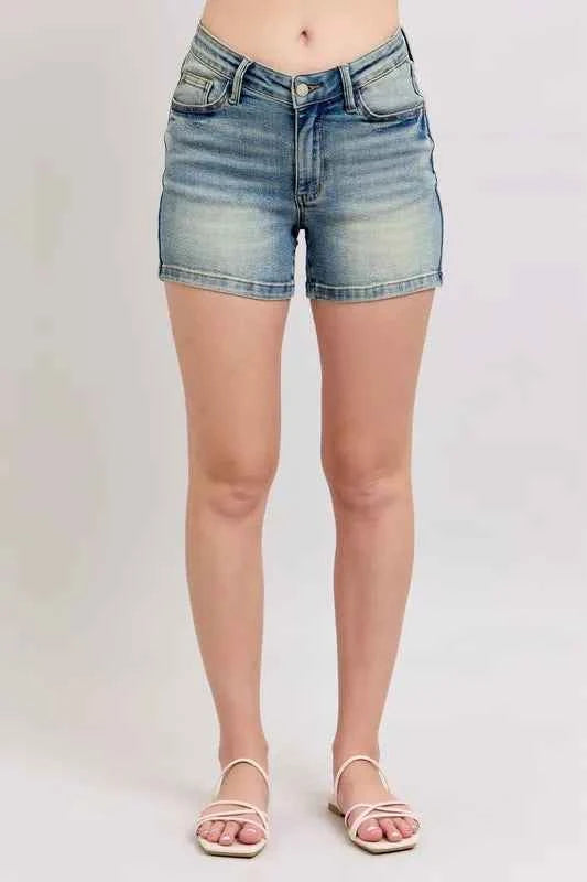 Judy Blue Full Size V-Front Vintage Wash Shorts Plus Size by Wild and Free Boutique