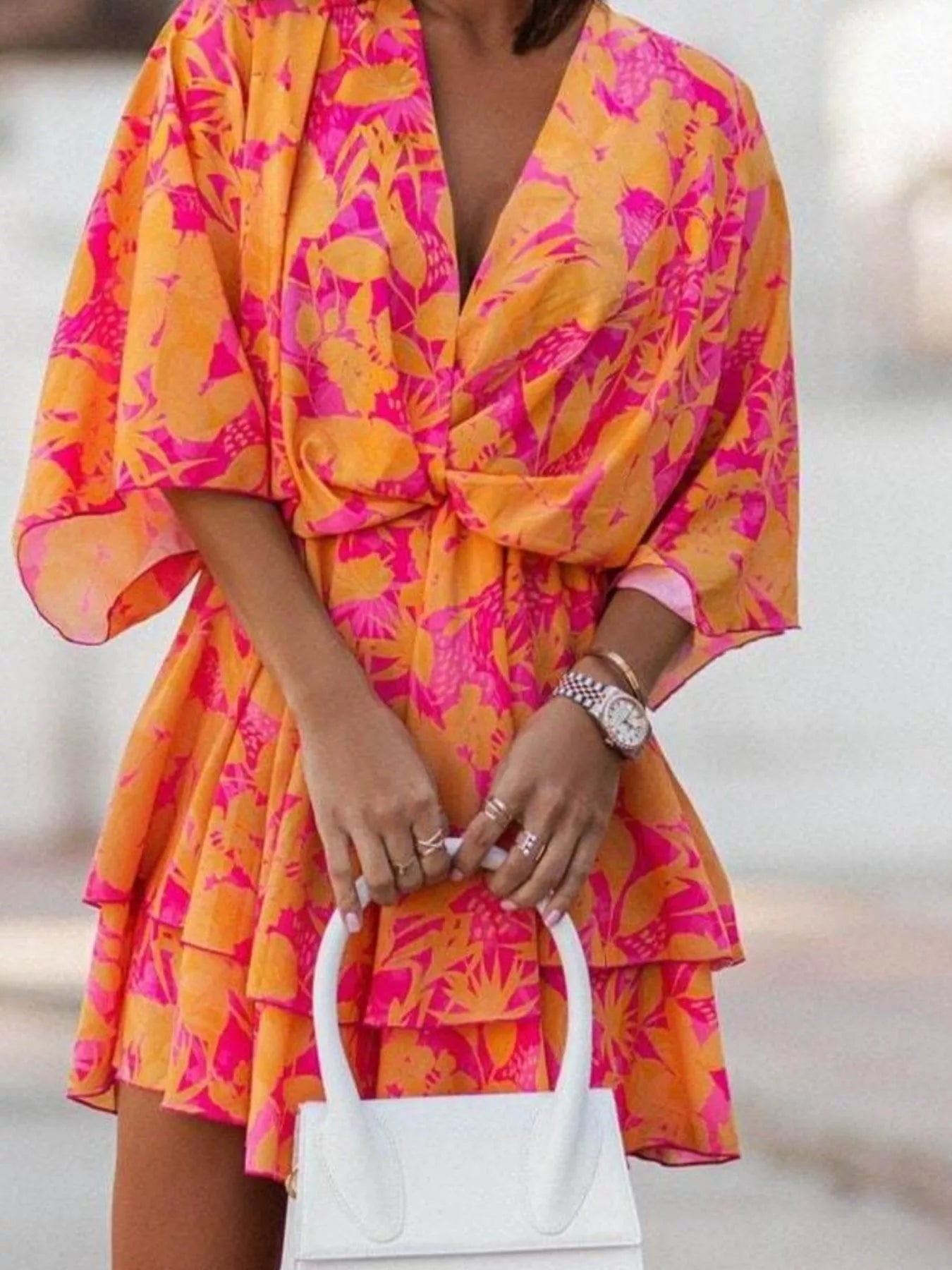 Layered Printed Surplice Mini Dress by Shopiebay