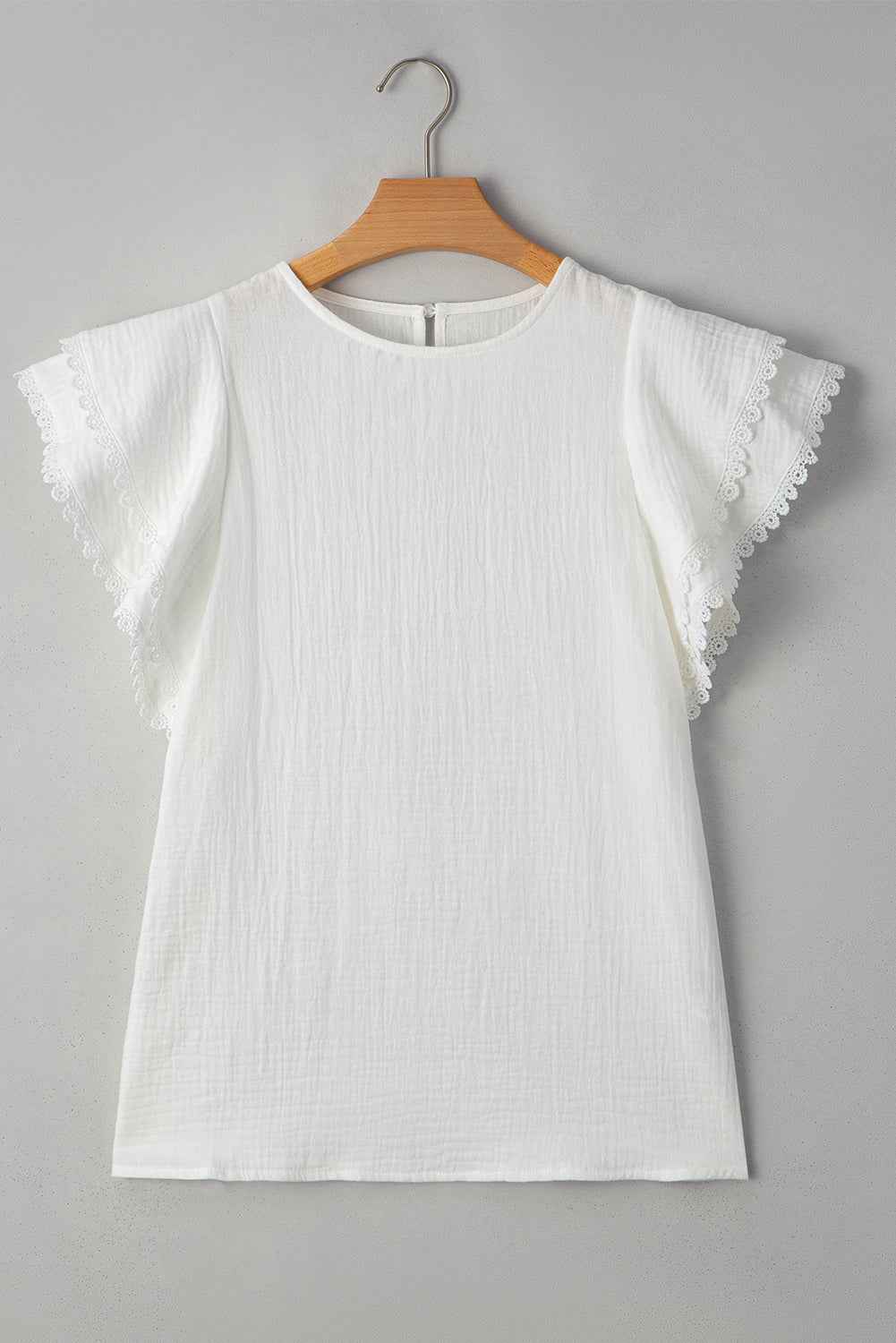 White Crinkled Layered Ruffled Flutter Sleeve Blouse