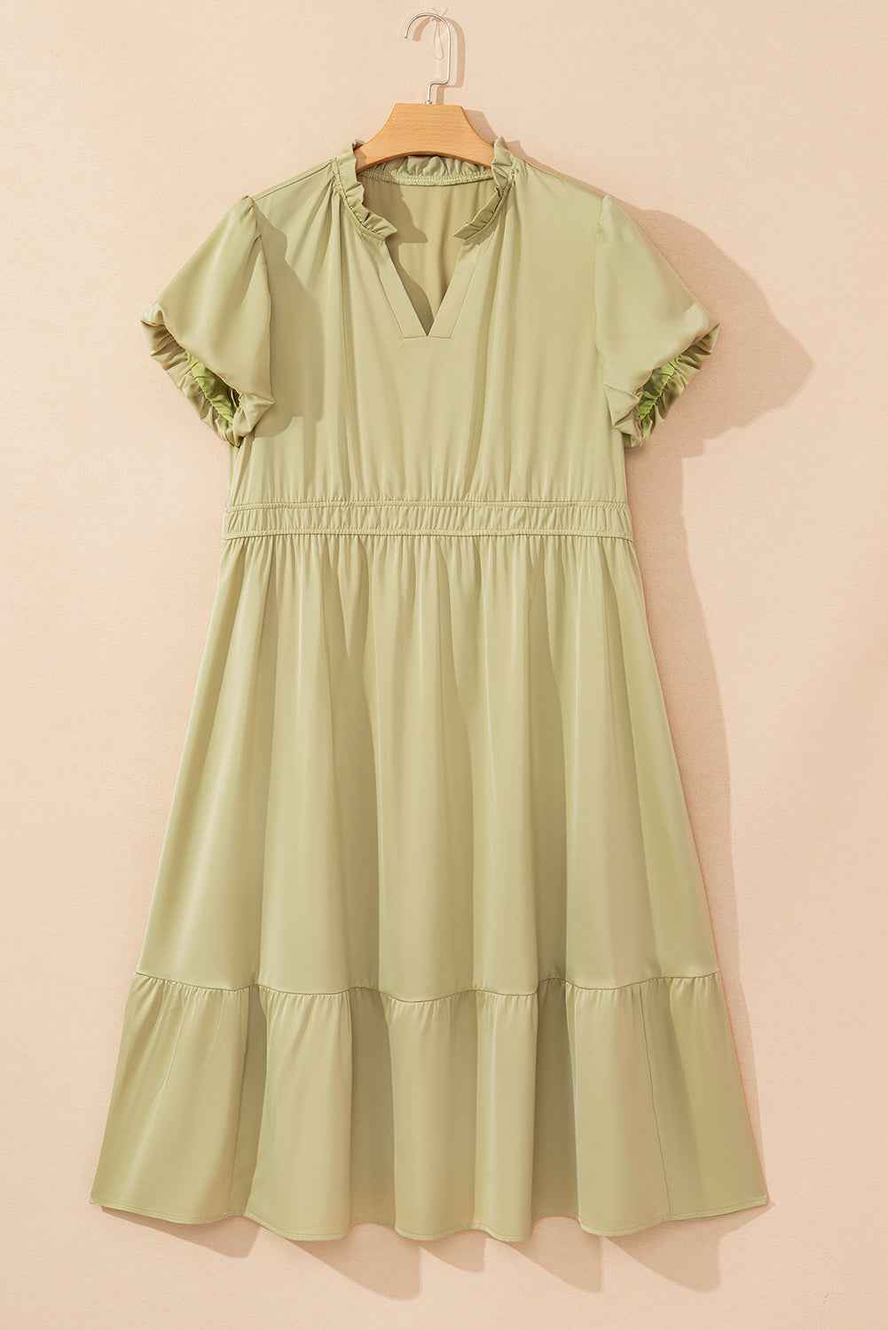 Laurel Green Notched V Neck Puff Sleeve Plus Size Maxi Dress