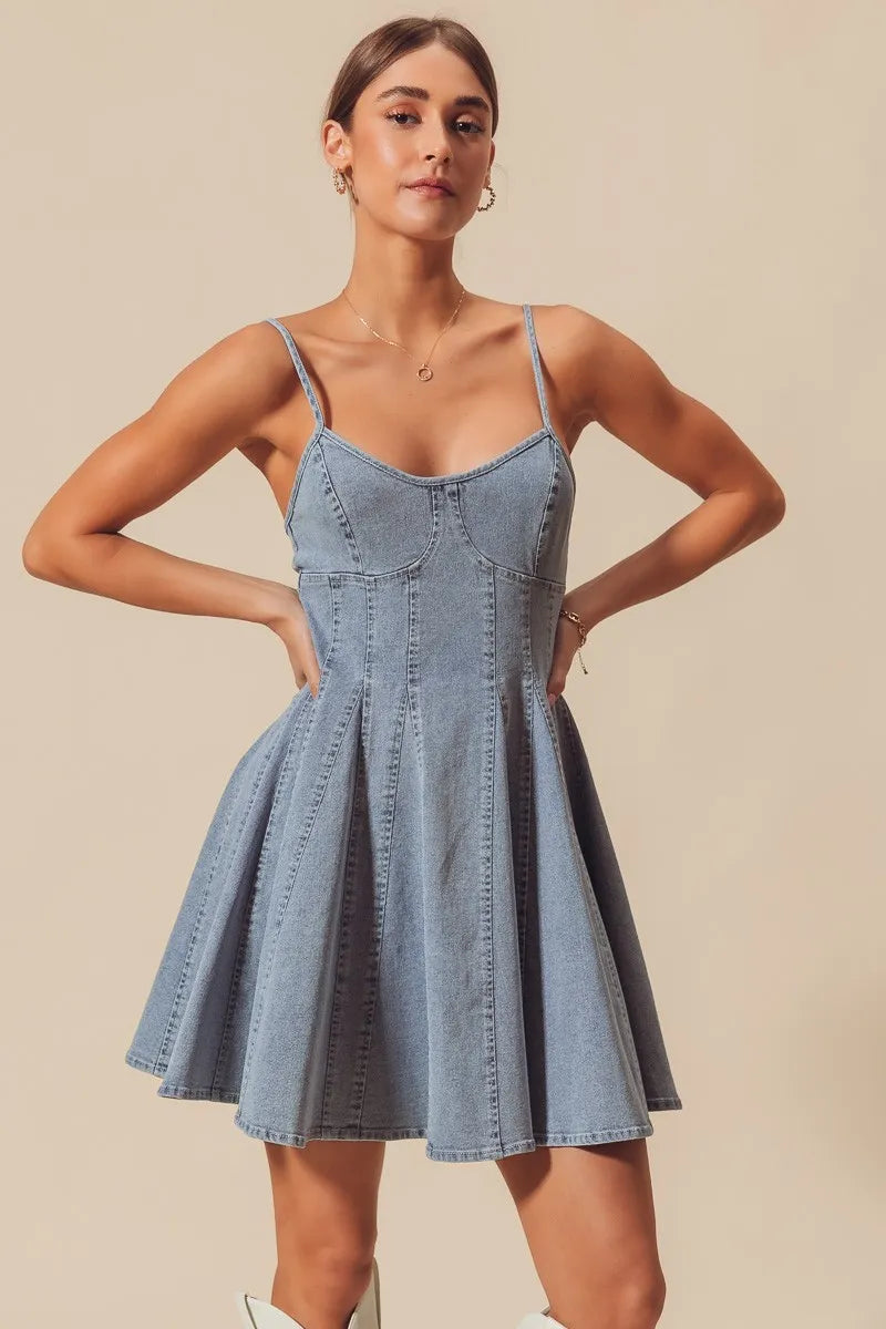 SO ME A Line Fit and Flare Denim Mini Dress by Selvanelle