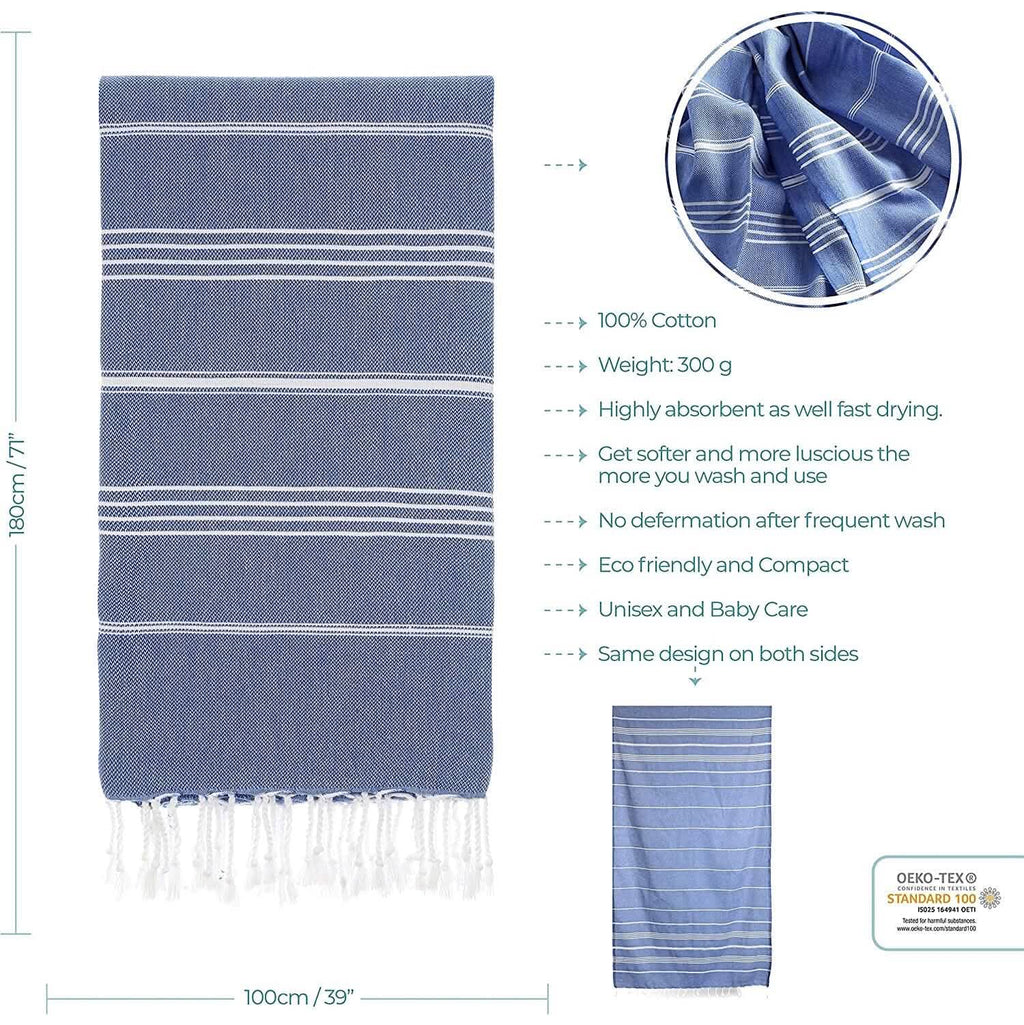 Cacala Pure Series Lightweight 100% Turkish Cotton Super Soft Peshtemal Luxury Bath Towel by DailySale