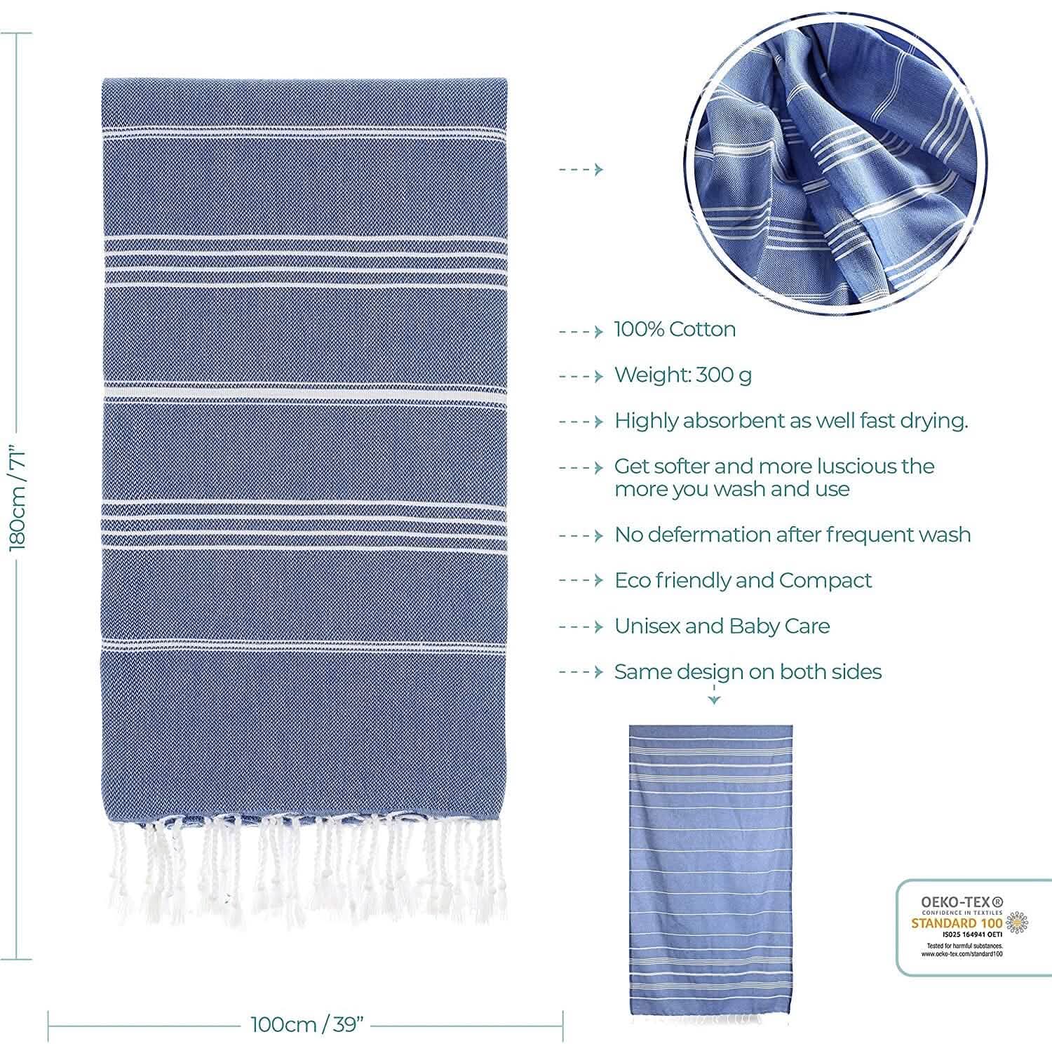 Cacala Pure Series Lightweight 100% Turkish Cotton Super Soft Peshtemal Luxury Bath Towel by DailySale