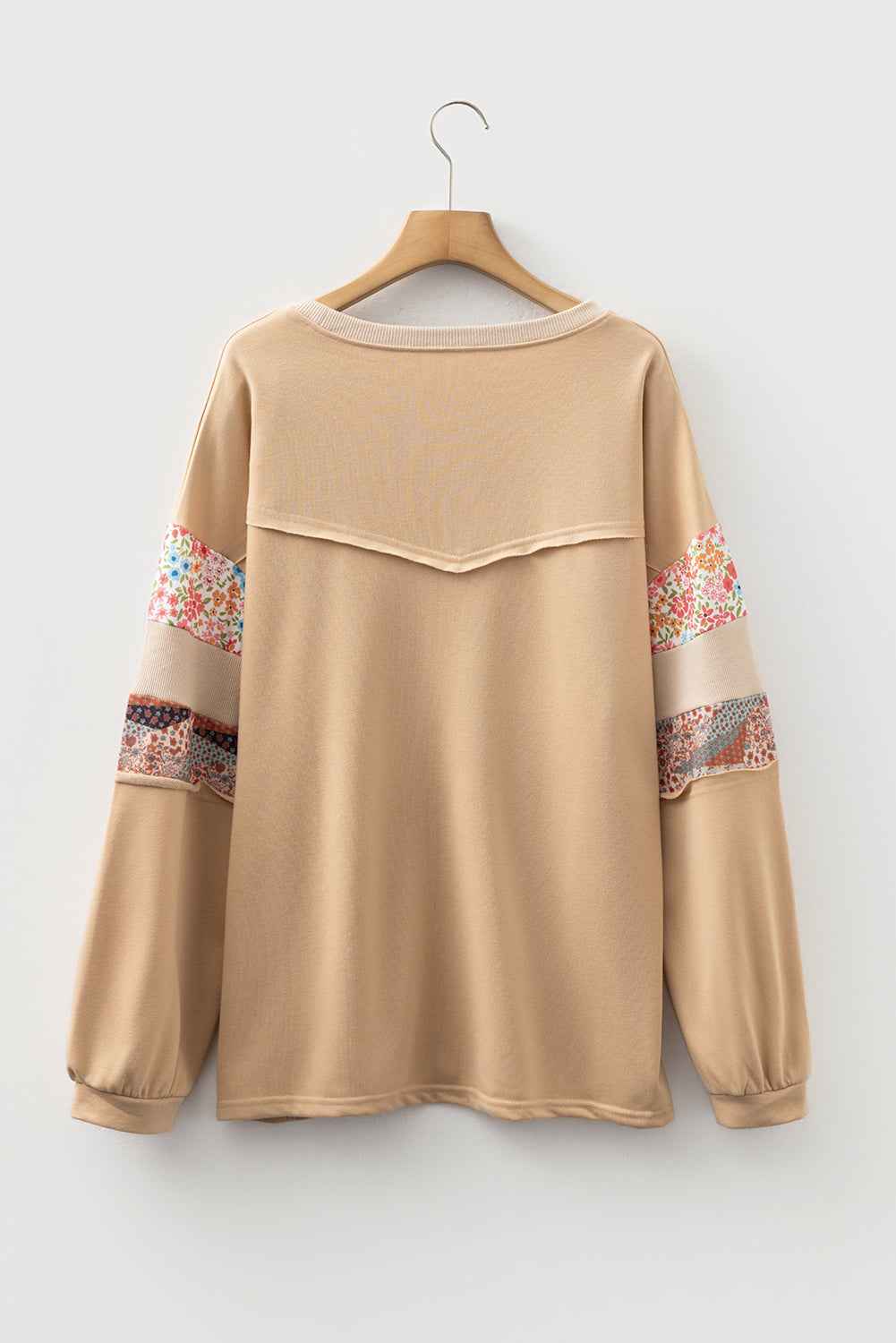 Khaki Exposed Seam Floral Mixed Patchwork Plus Size Top