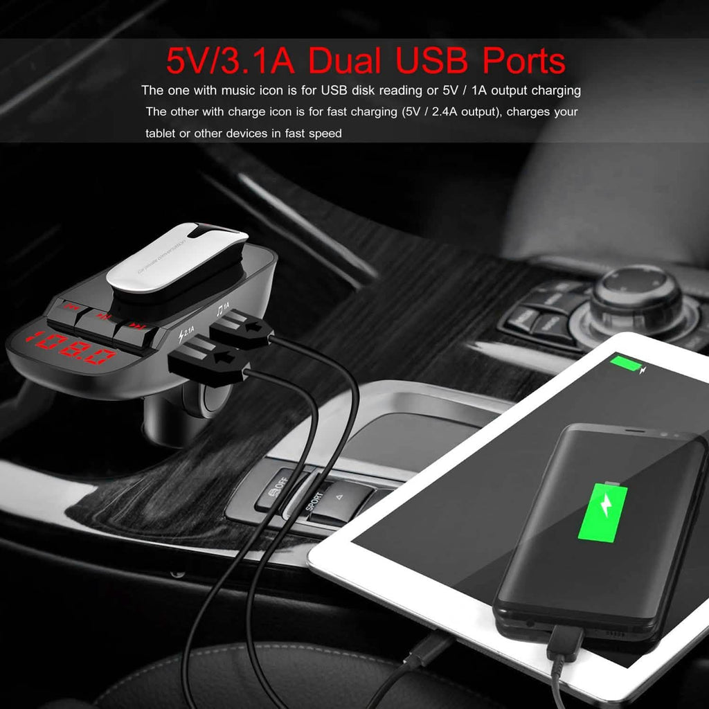Car FM Transmitter with Wireless Earpiece 2 USB Charge Ports by DailySale