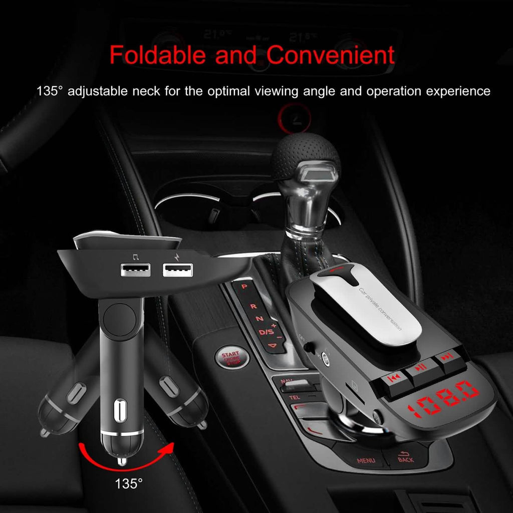 Car FM Transmitter with Wireless Earpiece 2 USB Charge Ports by DailySale