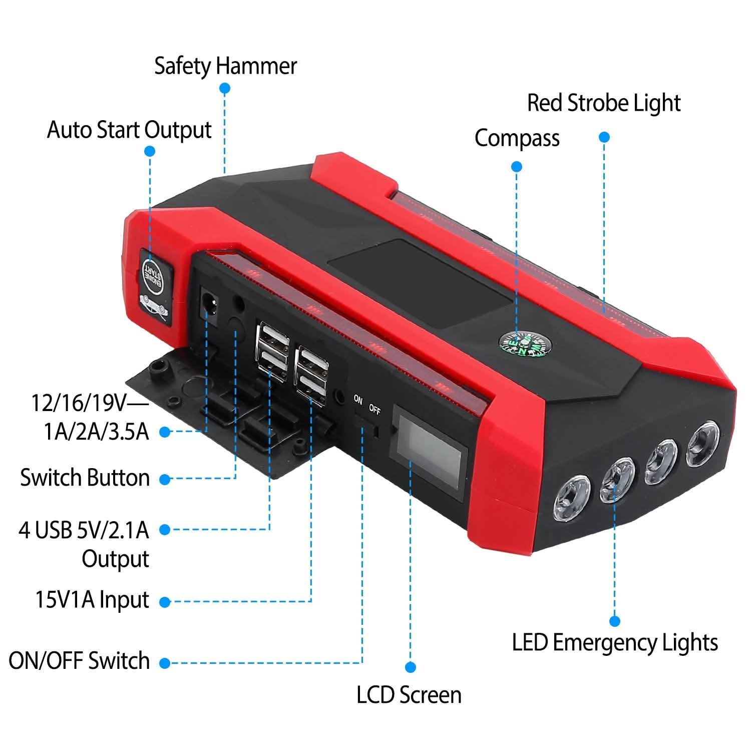 Car Jump Starter Booster with LCD Screen 4 Modes LED Flashlight by DailySale