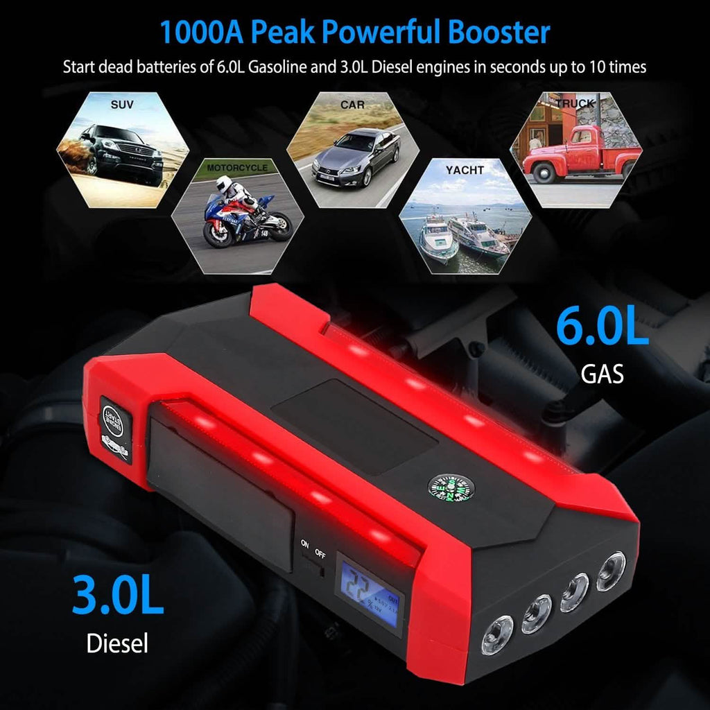 Car Jump Starter Booster with LCD Screen 4 Modes LED Flashlight by DailySale