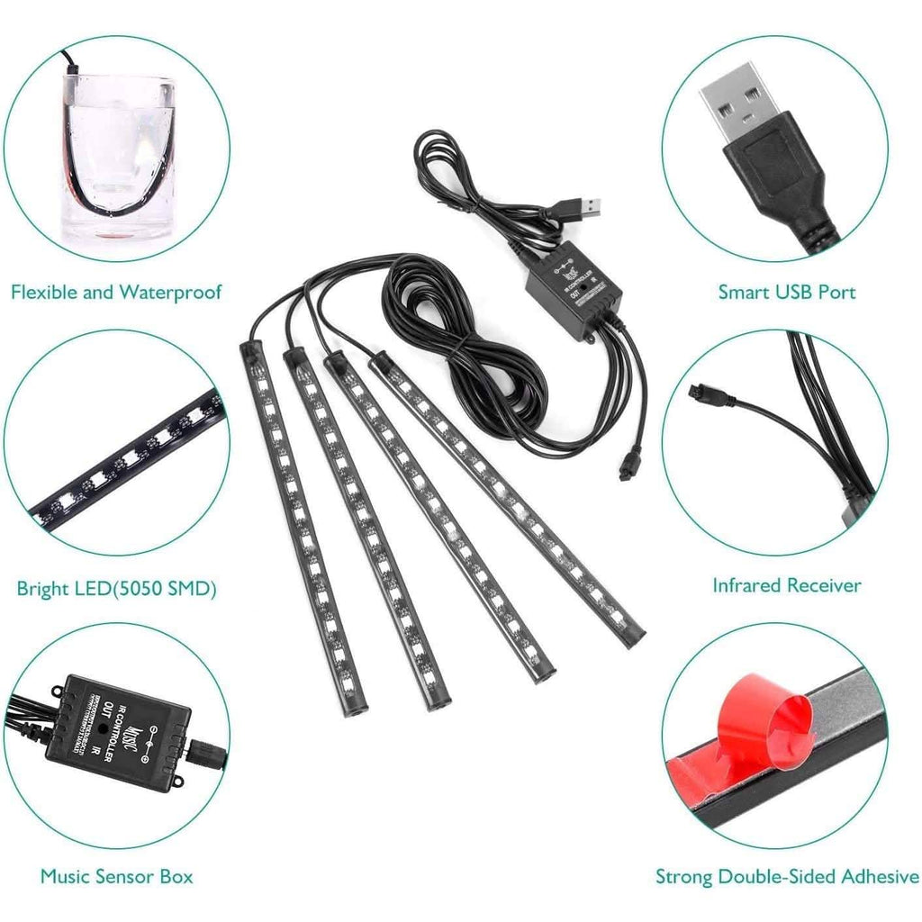 Car LED Strip Lights with Sound Active Function and Remote Controller by DailySale
